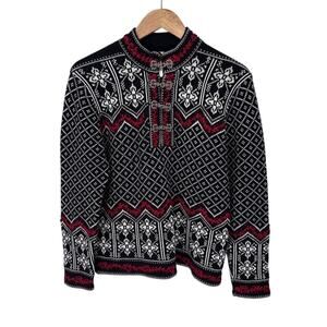 Vintage Norm Thompson Nordic Fair Isle Sweater Womens Small Black‎ White Clasp